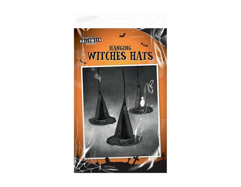 Pack of 3 Hanging Witch Hat Decorations (20cm)