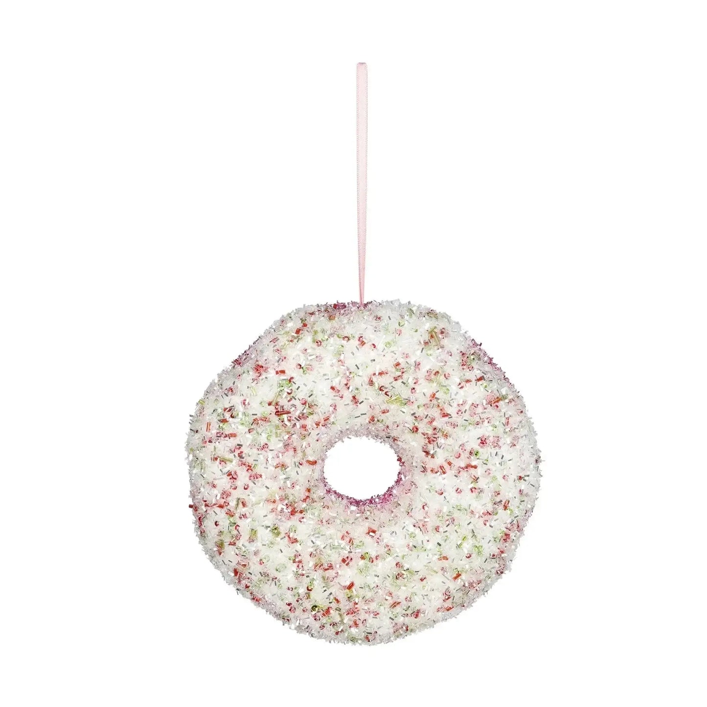 Pink and White Glitter Donut Hanging Decoration (16cm)