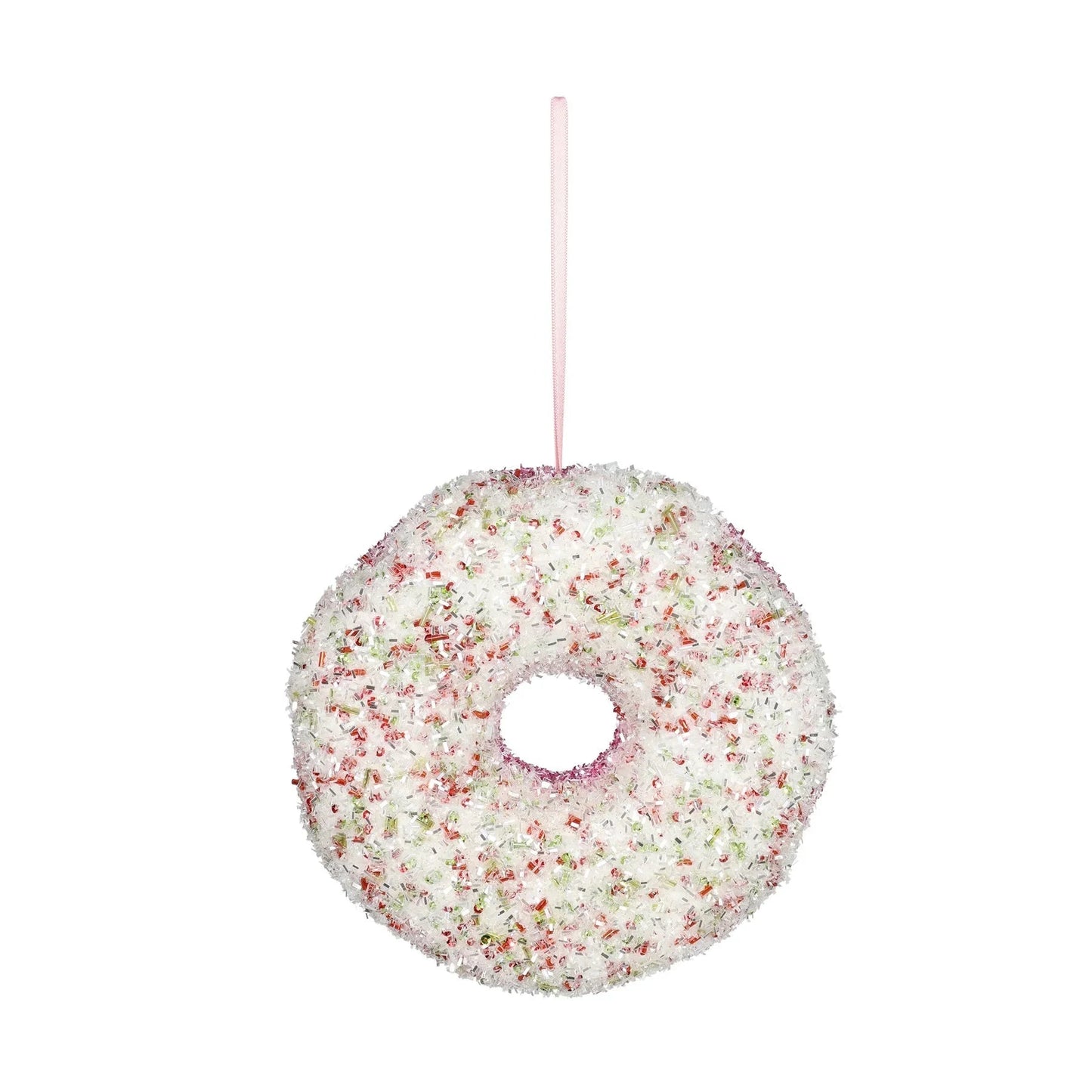Pink and White Glitter Donut Hanging Decoration (16cm)