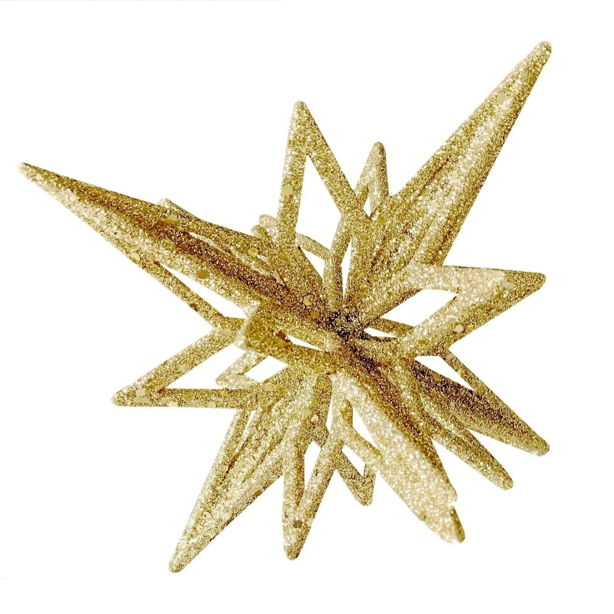 Gold glitter starburst ornament for festive holiday home décor