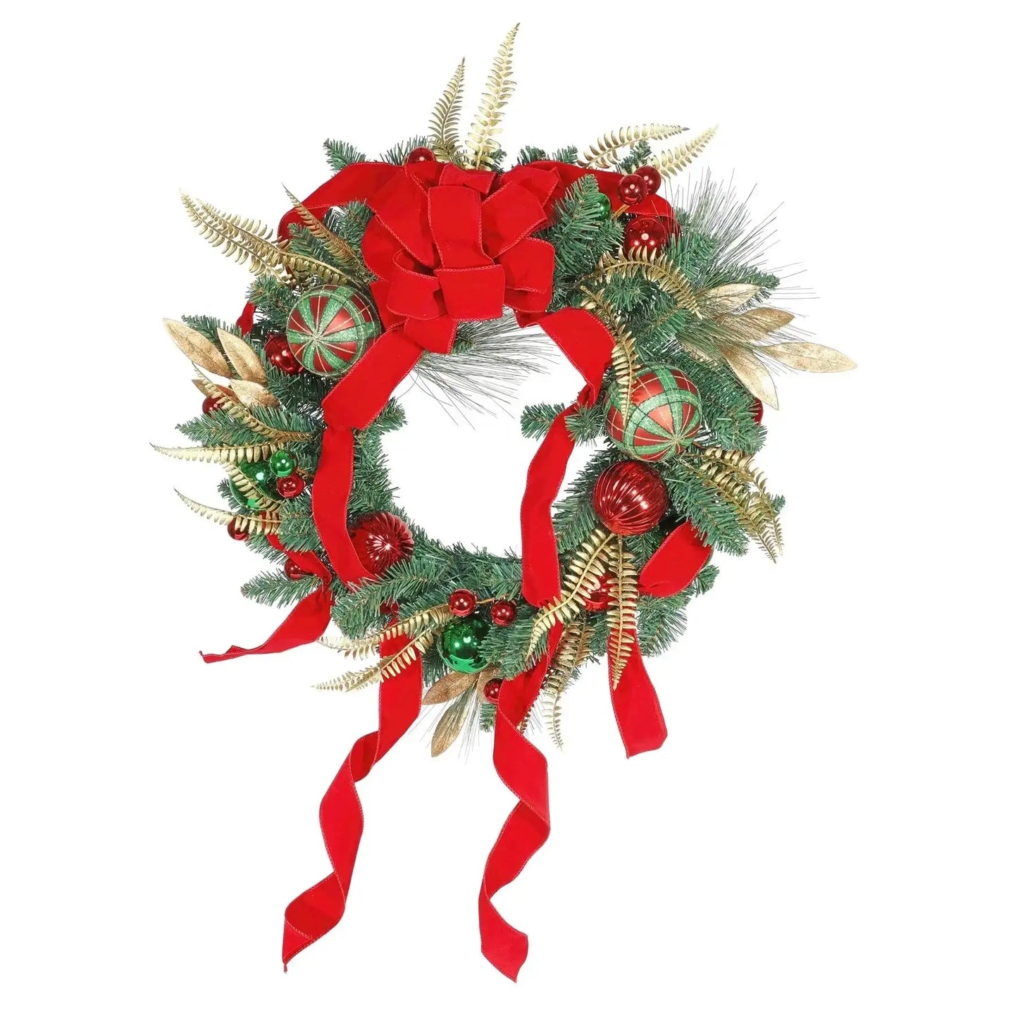 Luxury Festive Wreath with Red and Green Baubles (60cm)