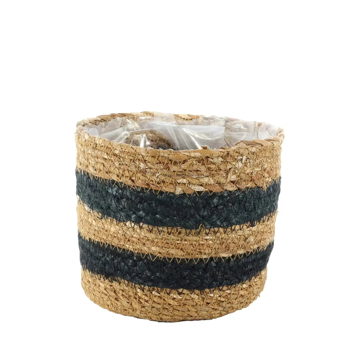 Natural and Black Striped Seagrass Basket (13cm x 15cm)
