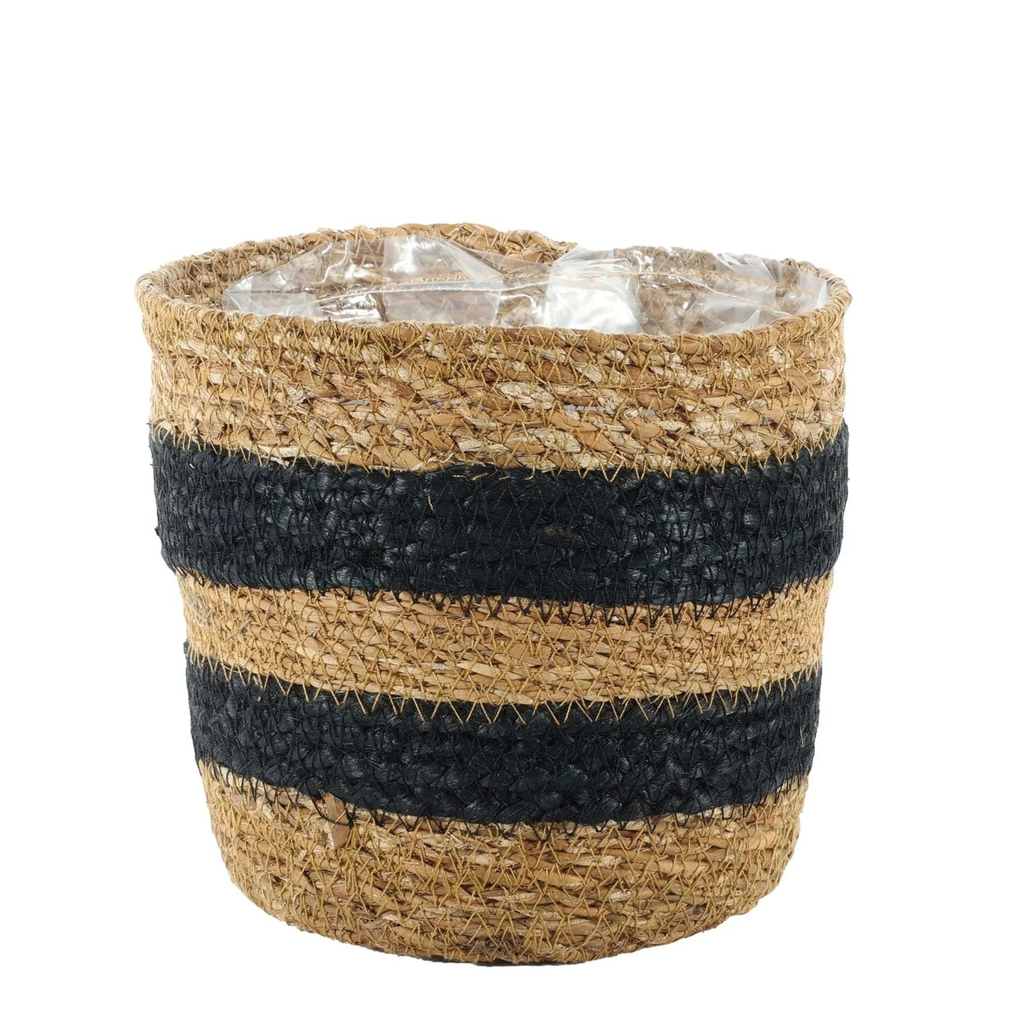 Natural and Black Striped Seagrass Basket (16cm x 18cm)