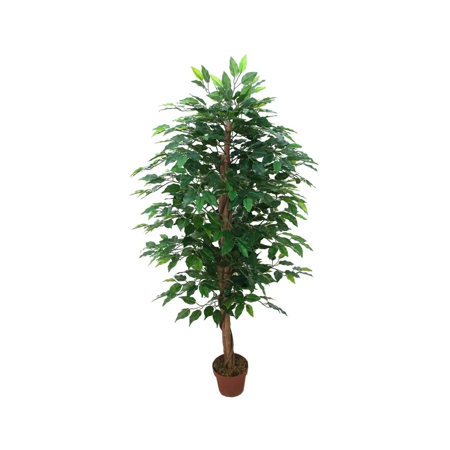 Artificial potted leafy green tree for home décor on white background