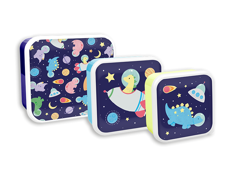 Pack of 3 Boys Printed Food Boxes (Space & Construction Assorted)