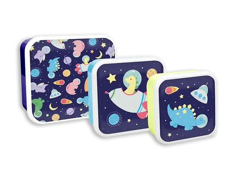 Pack of 3 Boys Printed Food Boxes (Space and Construction Assorted)
