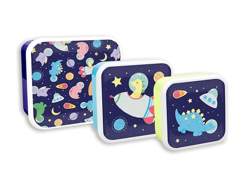 Pack of 3 Boys Printed Food Boxes (Space & Construction Assorted)