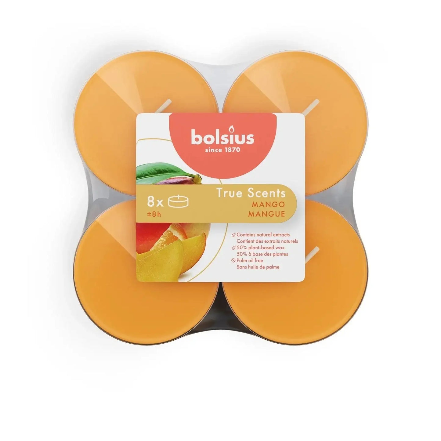 Bolsius True Scents Fragrance Clear Cup Maxi Tealights- Mango - Bristow Direct