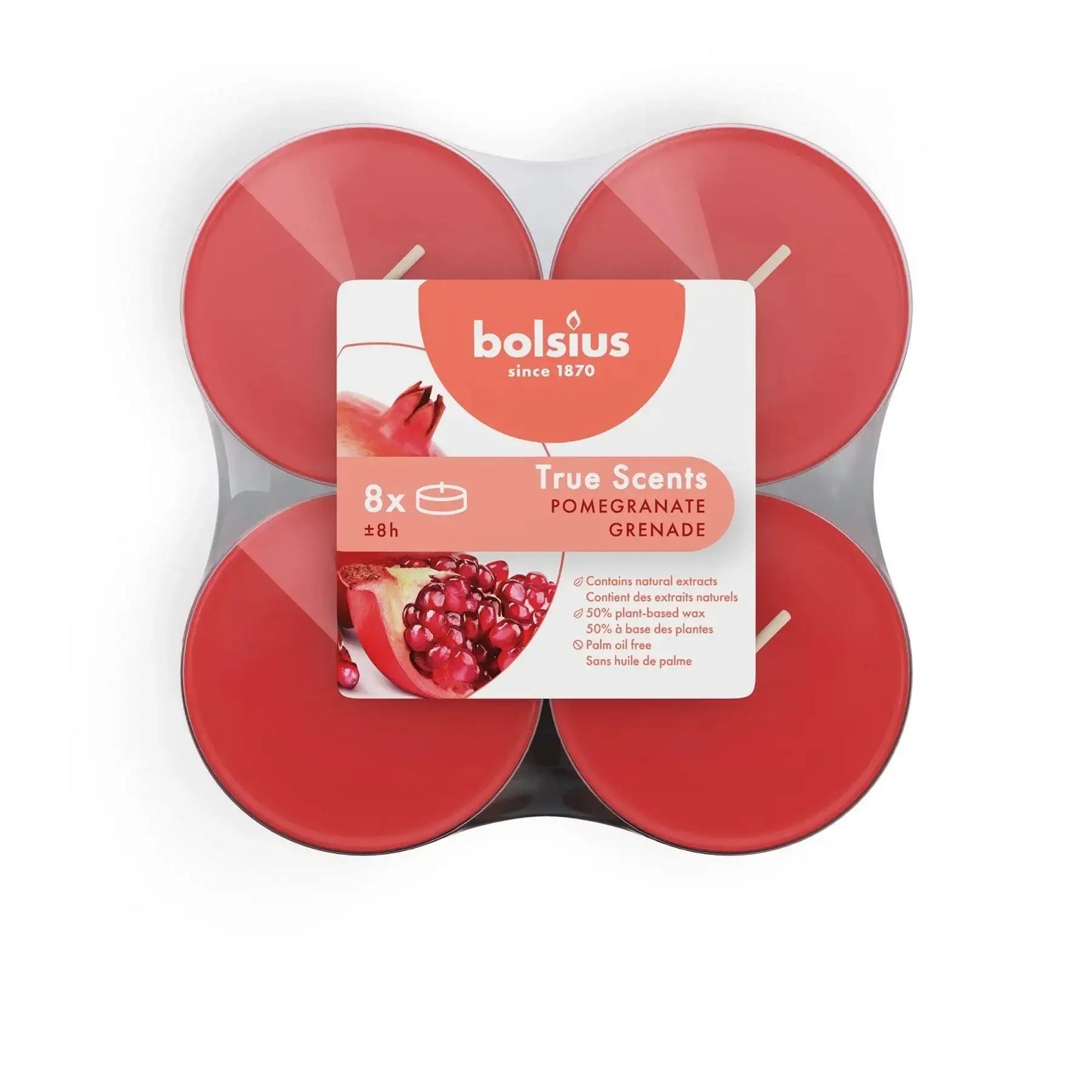 Bolsius True Scents Fragrance Clear Cup Maxi Tealights- Pomegranate - Bristow Direct