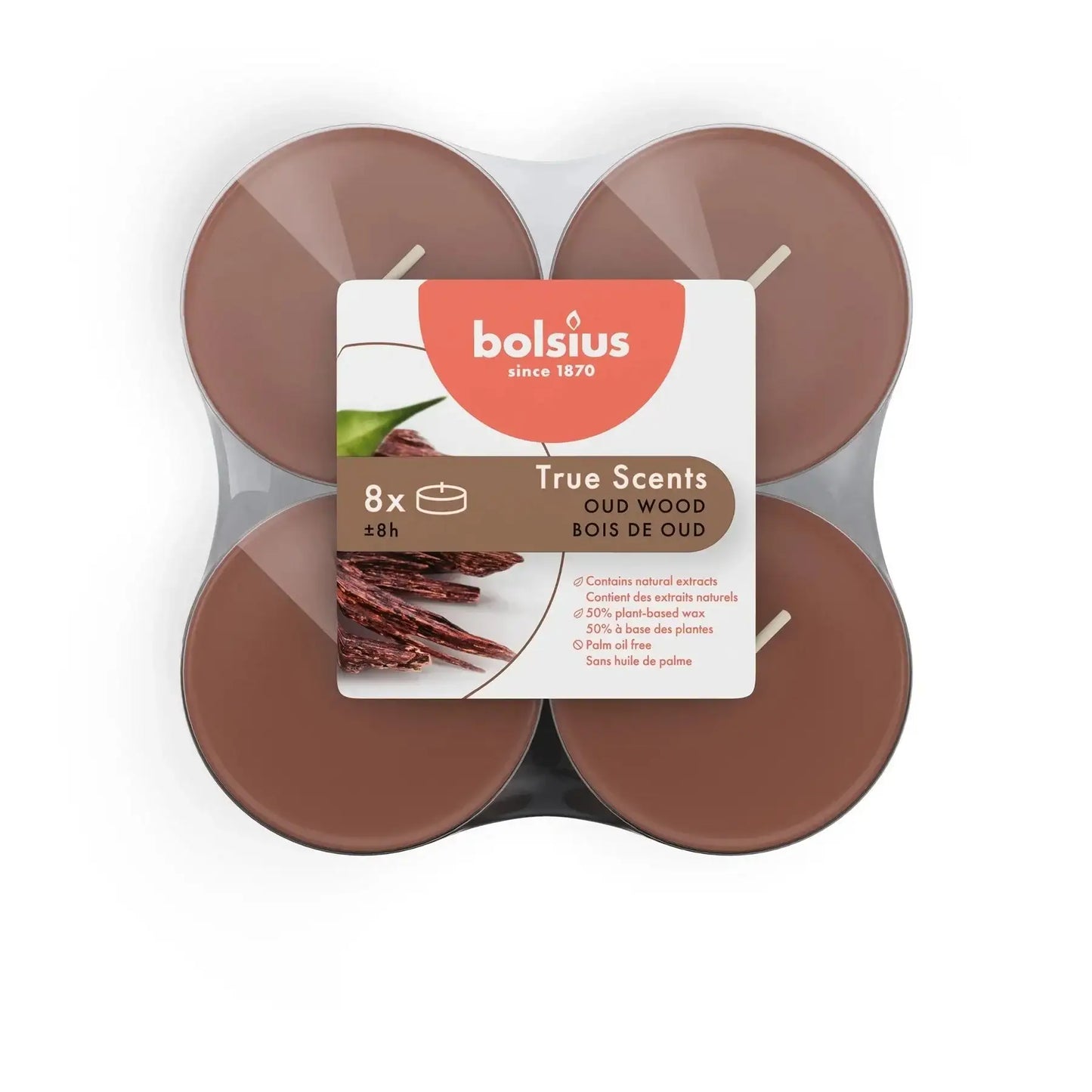 Bolsius True Scents Fragrance Clear Cup Maxi Tealights- Oud Wood - Bristow Direct