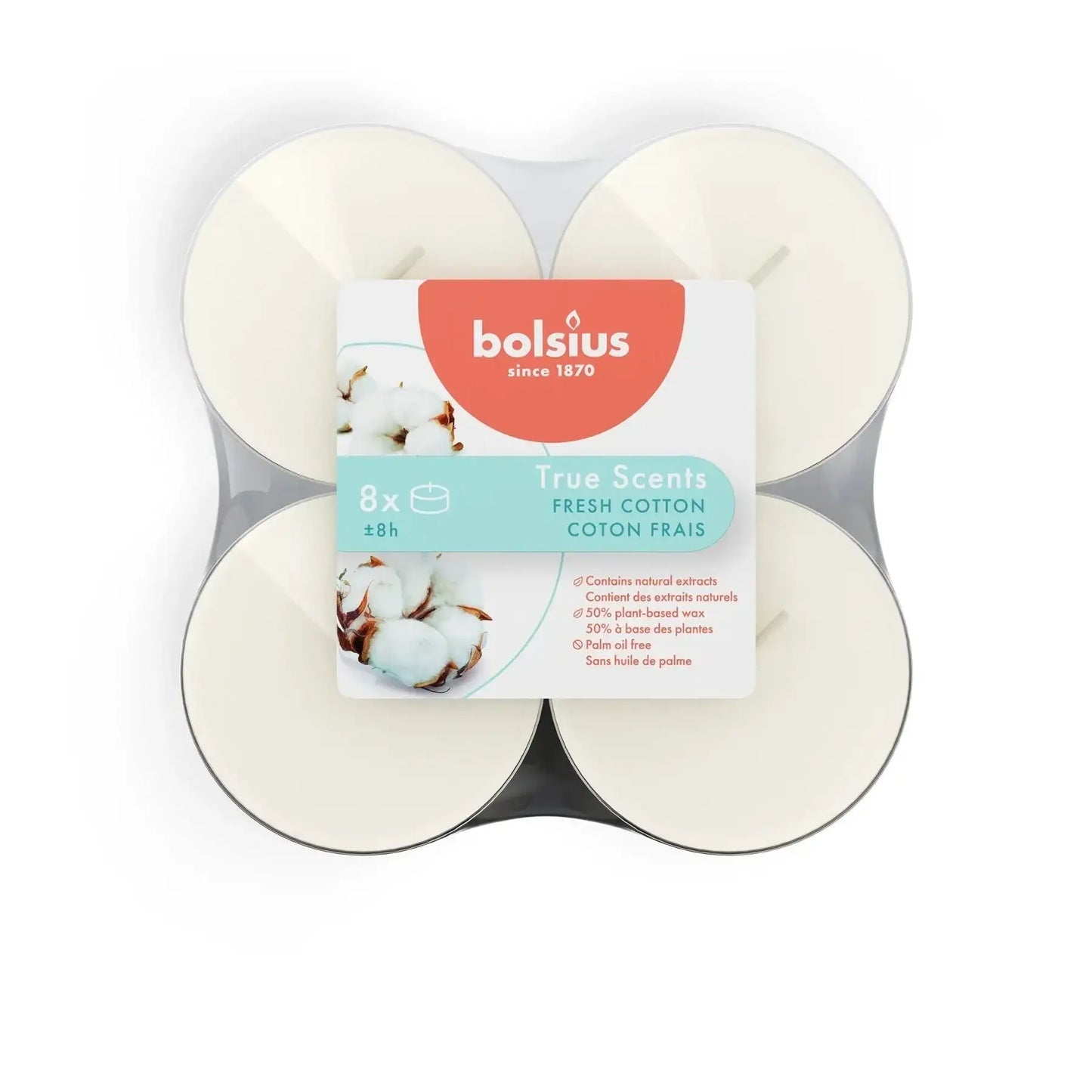 Bolsius True Scents Fragrance Clear Cup Maxi Tealights- Fresh Cotton - Bristow Direct