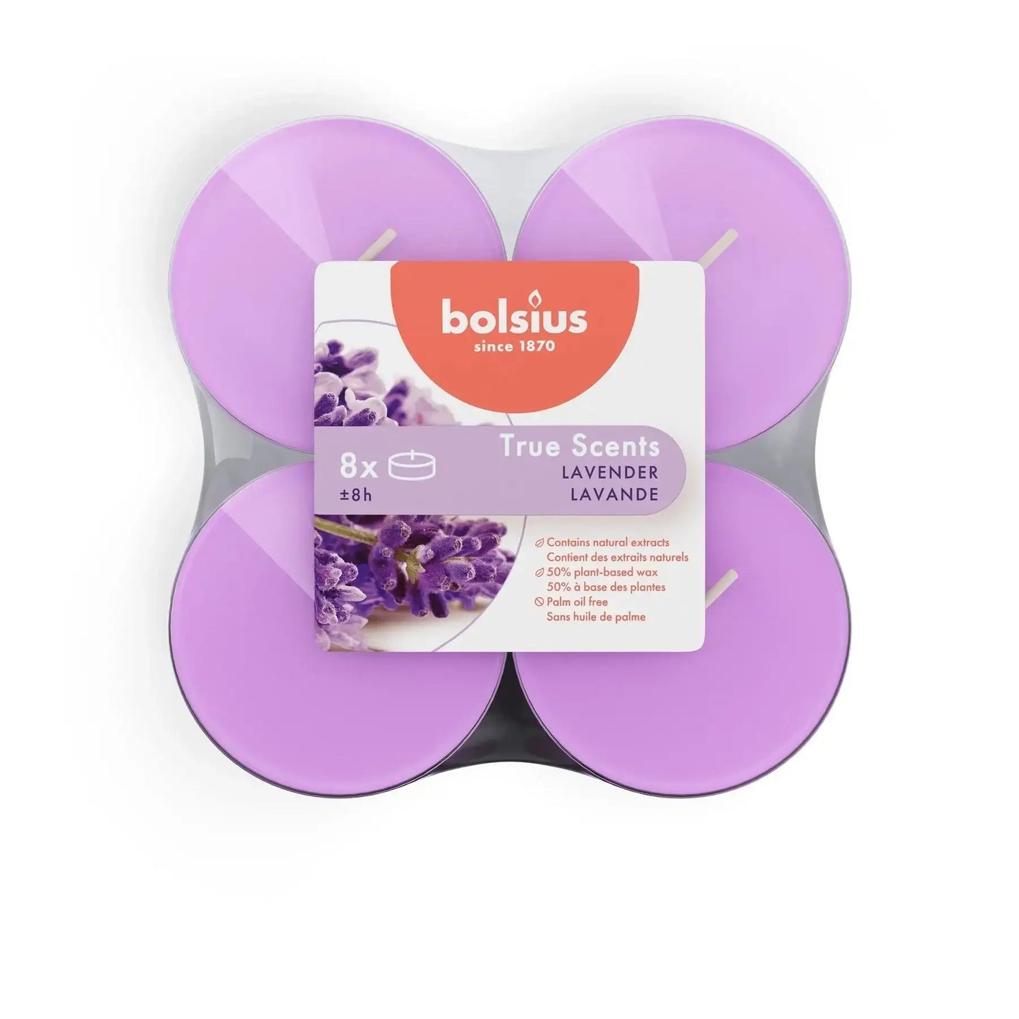 Bolsius True Scents Fragrance Clear Cup Maxi Tealights- Lavender - Bristow Direct
