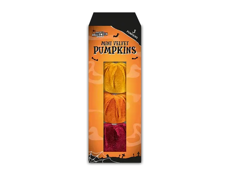 Halloween Mini Velvet Pumpkin Decorations (Pack of 3)