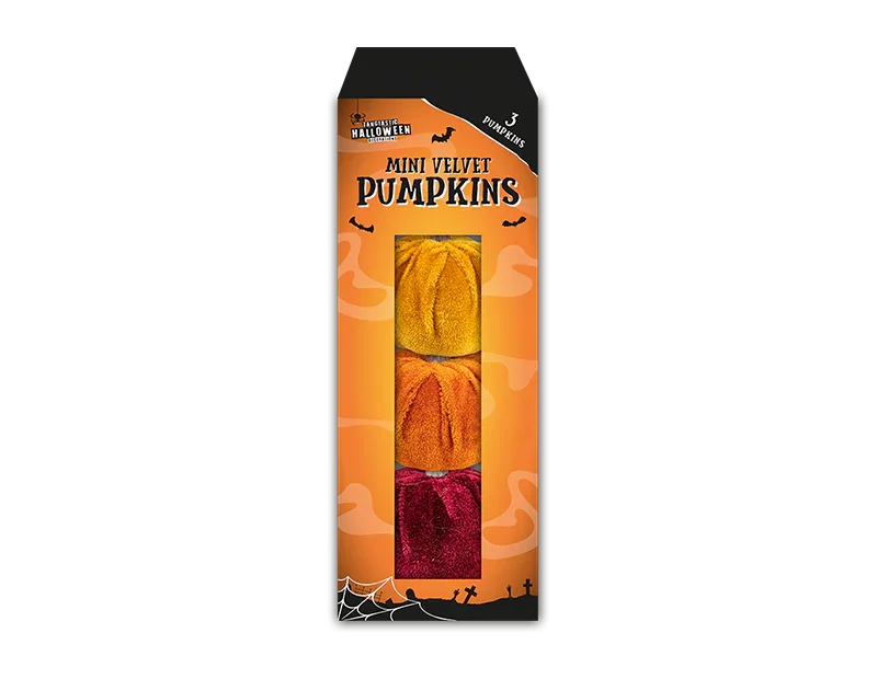 Halloween Mini Velvet Pumpkin Decorations (Pack of 3)