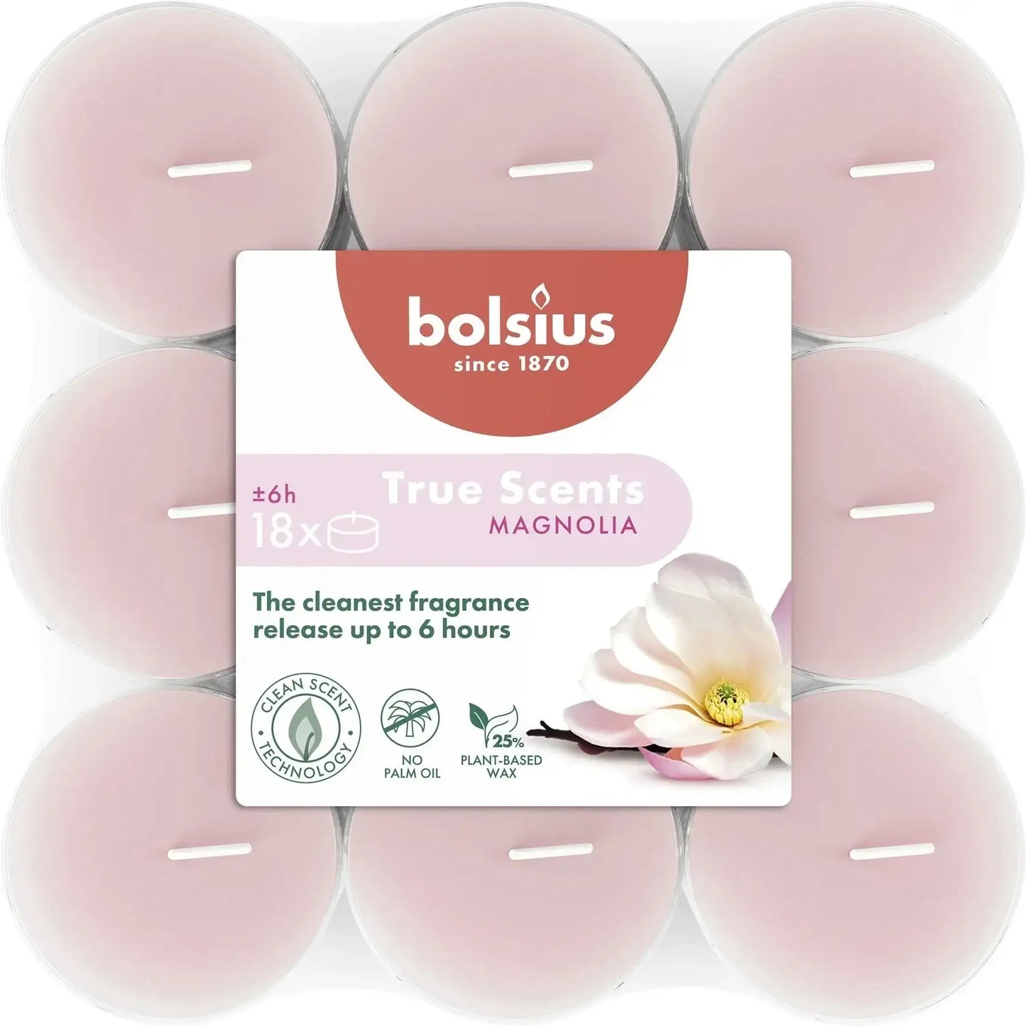 Bolsius True Scents Clear Cup Tealights - Magnolia (18 Pack) - Bristow Direct