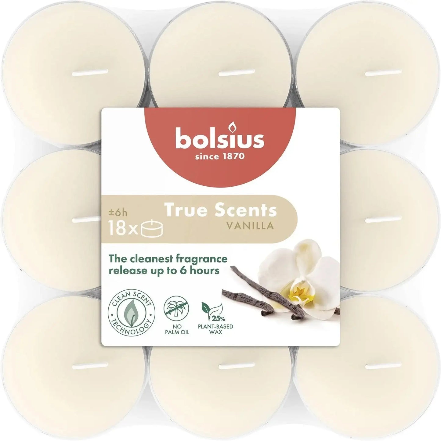 Bolsius True Scents Clear Cup Tealights- Vanilla (18 Pack) - Bristow Direct