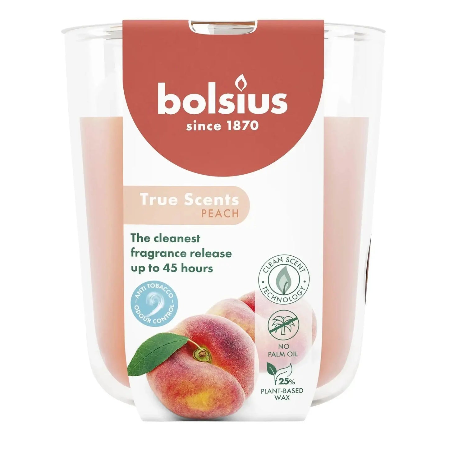 Bolsius True Scents Fragrance Large Candle Glass- Peach - Bristow Direct