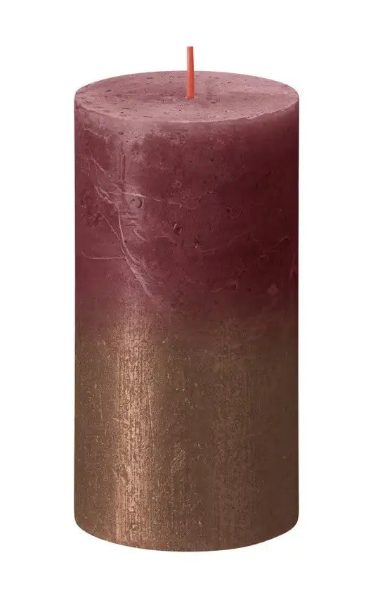 Velvet Red and Copper Rustic Pillar Candle