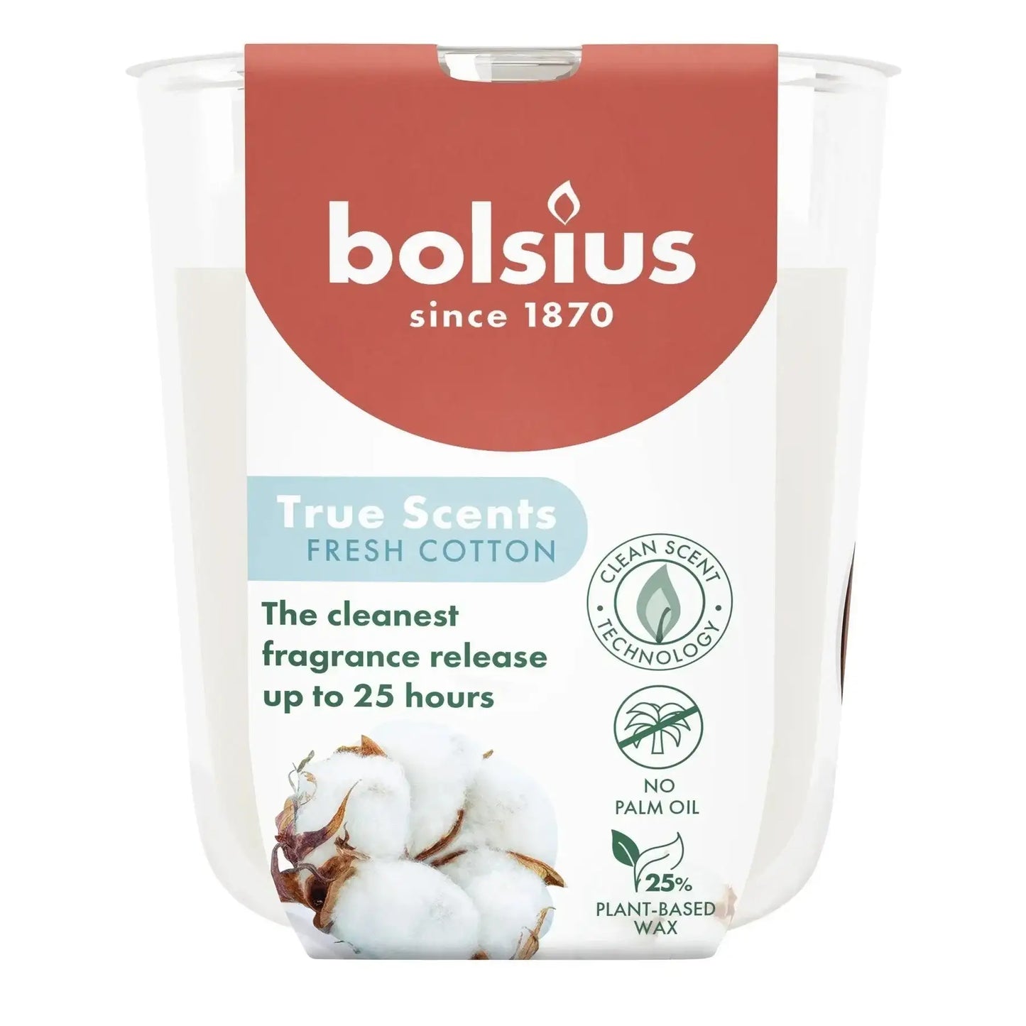 Bolsius True Scents Fragrance Small Candle Glass- Fresh Cotton - Bristow Direct