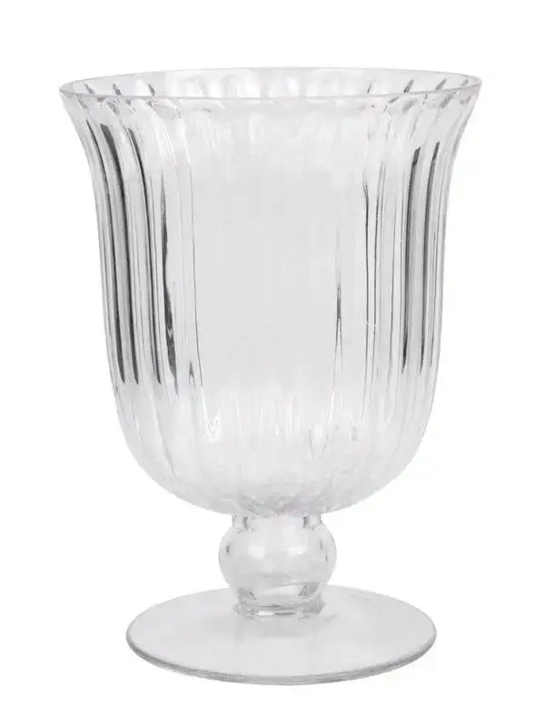 Clear Rochelle Fluted Stemmed Hurricane Glass Vase (21cm)
