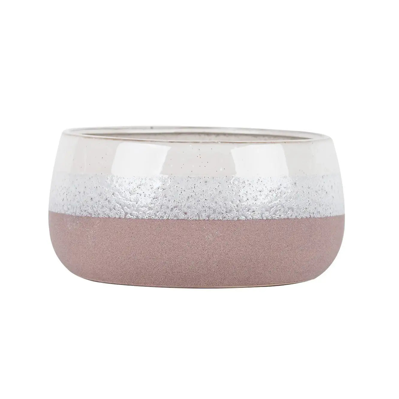 Hortus Pink and White Bordeaux Stoneware Pot (13.5cm H x 25.5cm Dia)
