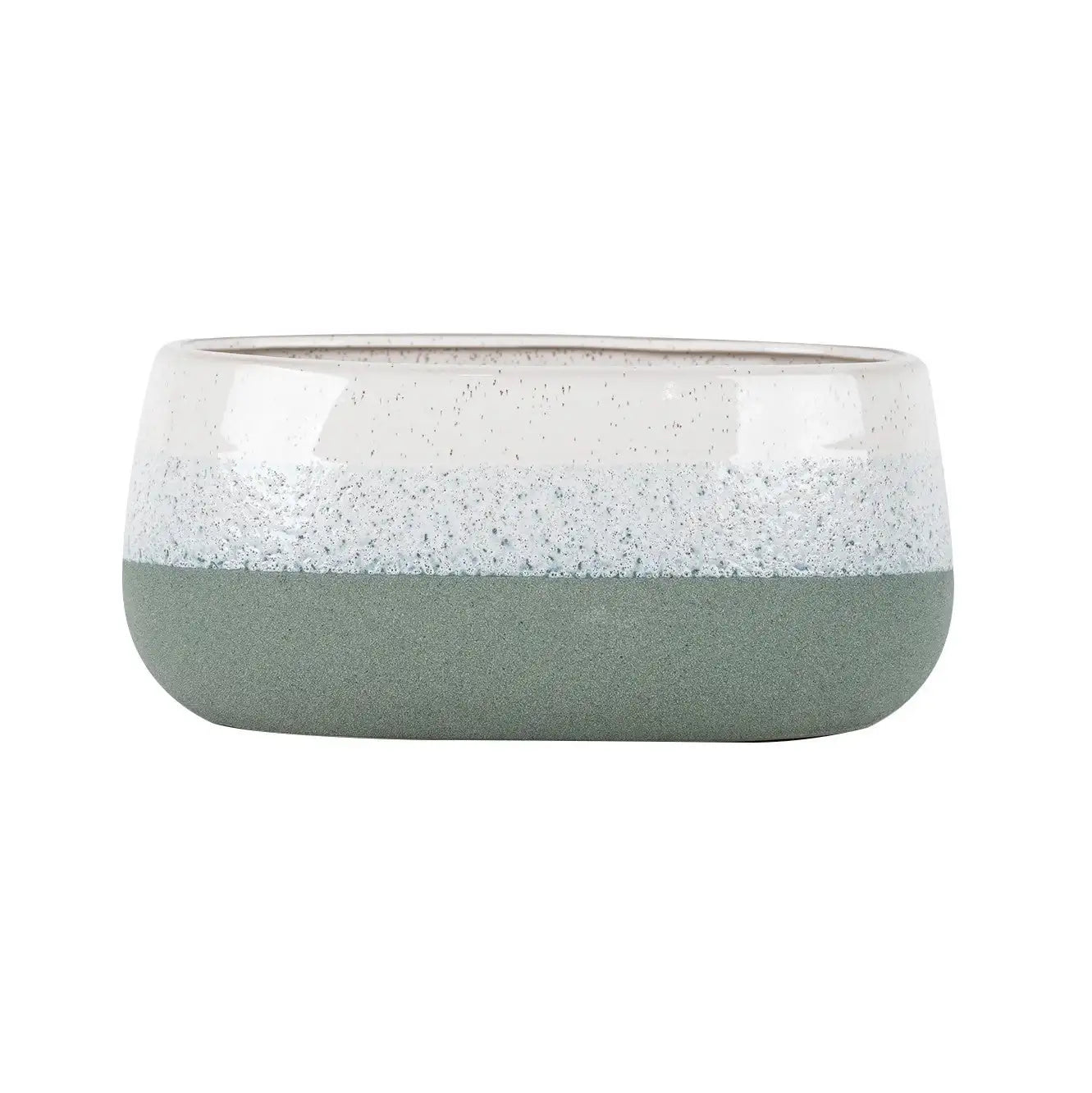 Hortus Green and White Bordeaux Stoneware Pot (13cm H x 26cm Dia)