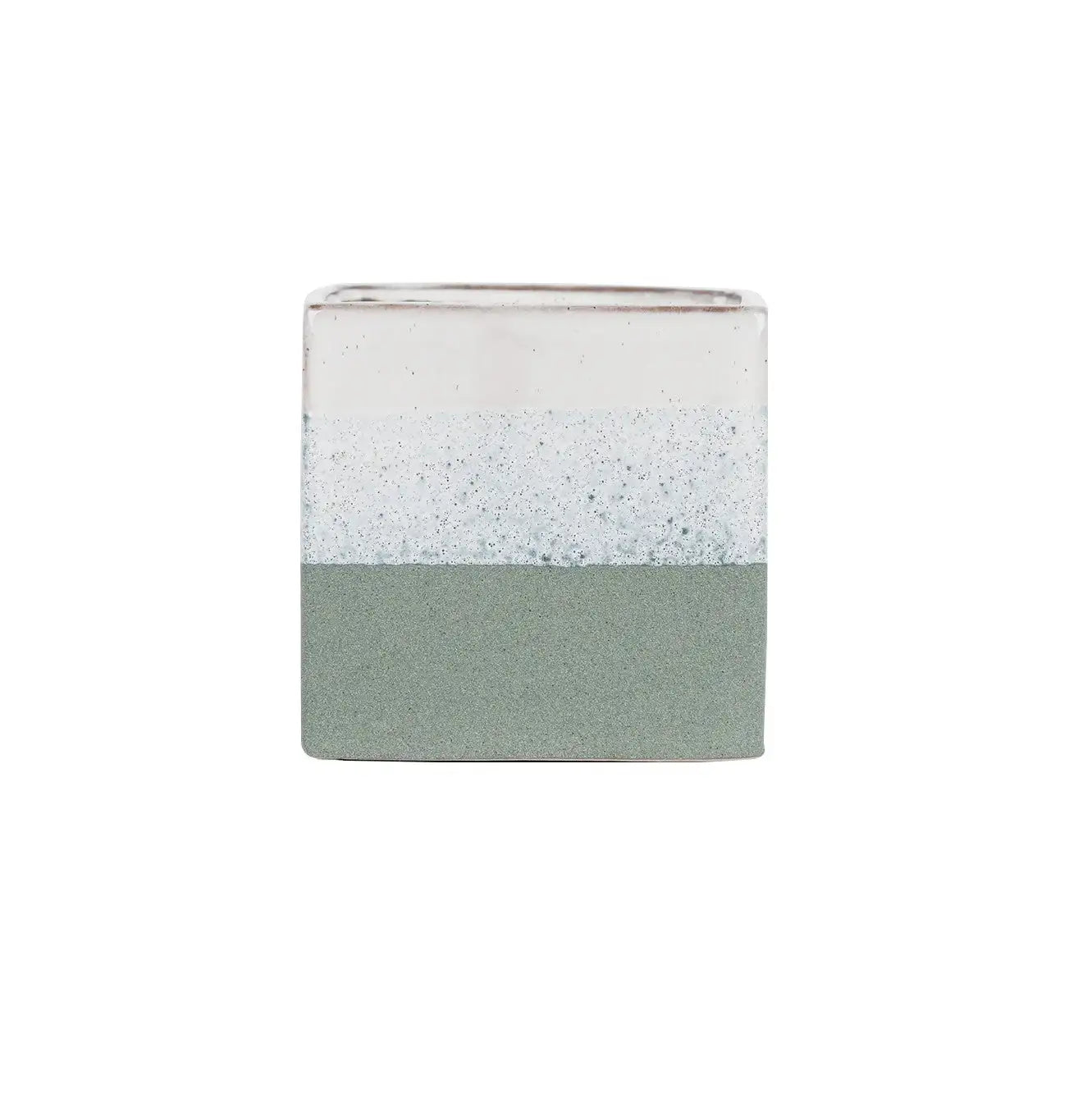 Hortus Green and White Bordeaux Stoneware Cube (16cm H x 16.5cm W)