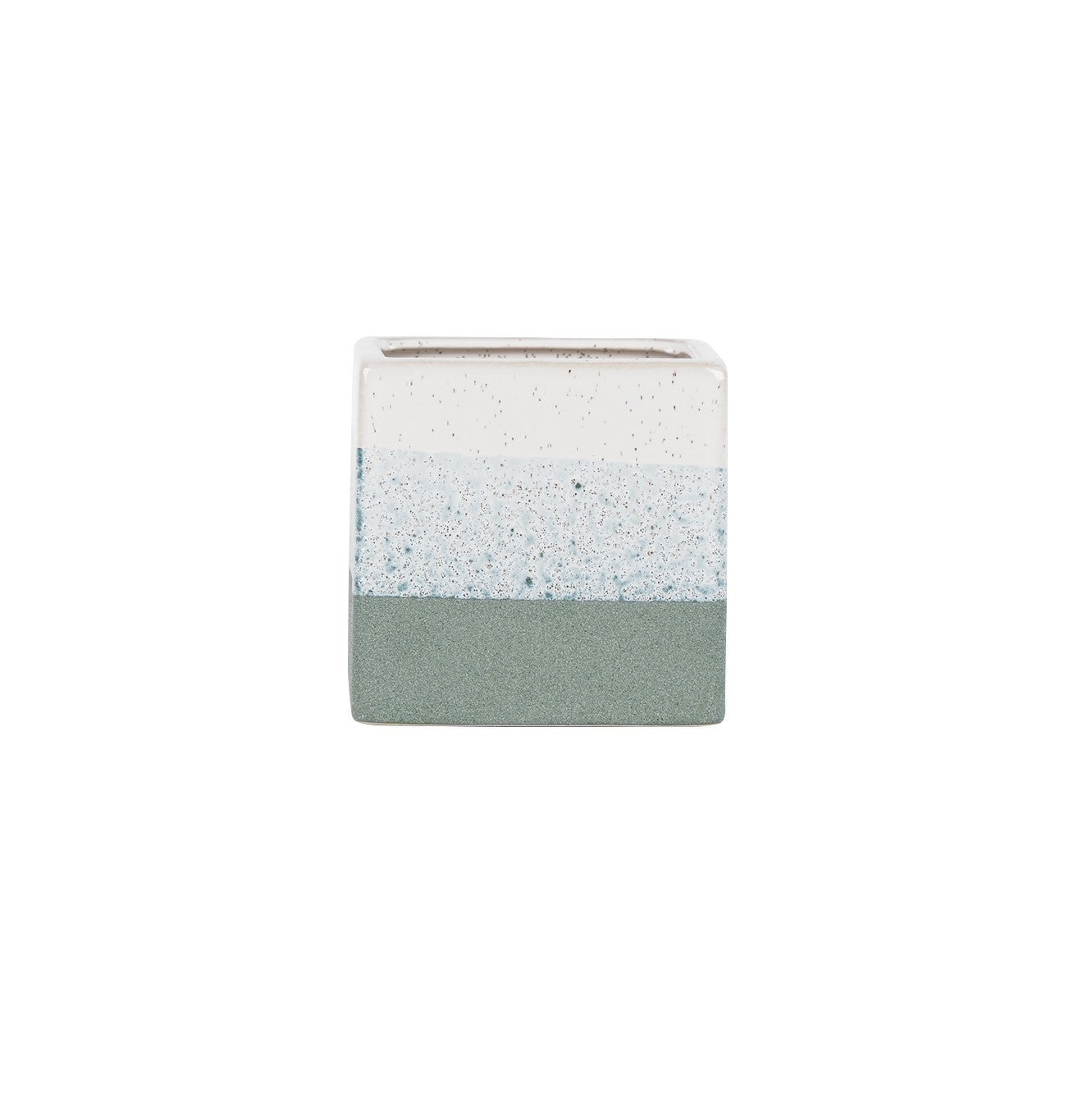 Hortus Green & White Bordeaux Stoneware Cube (12.5cm H x 12.5cm W)