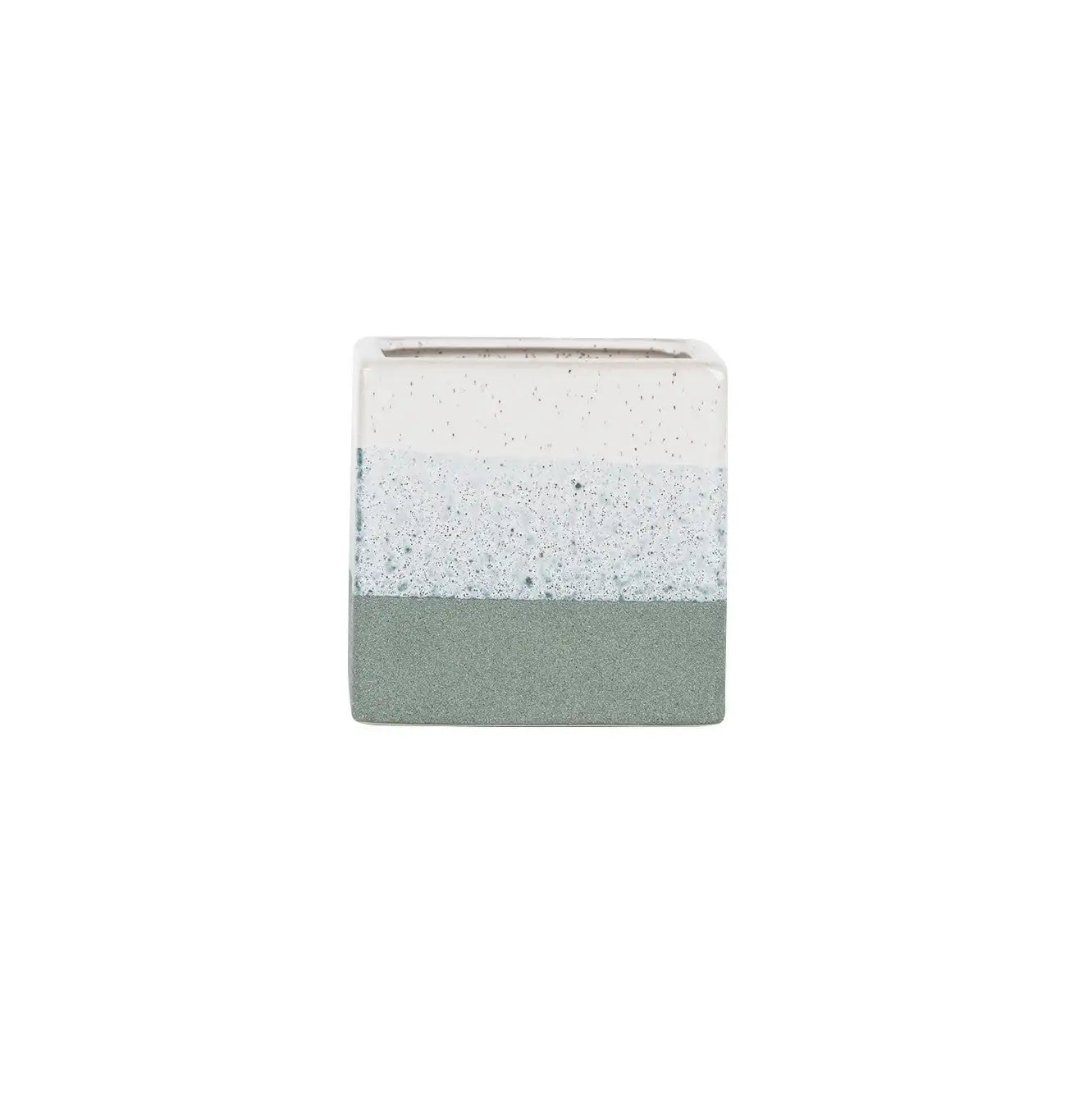 Hortus Green and White Bordeaux Stoneware Cube (12.5cm H x 12.5cm W)