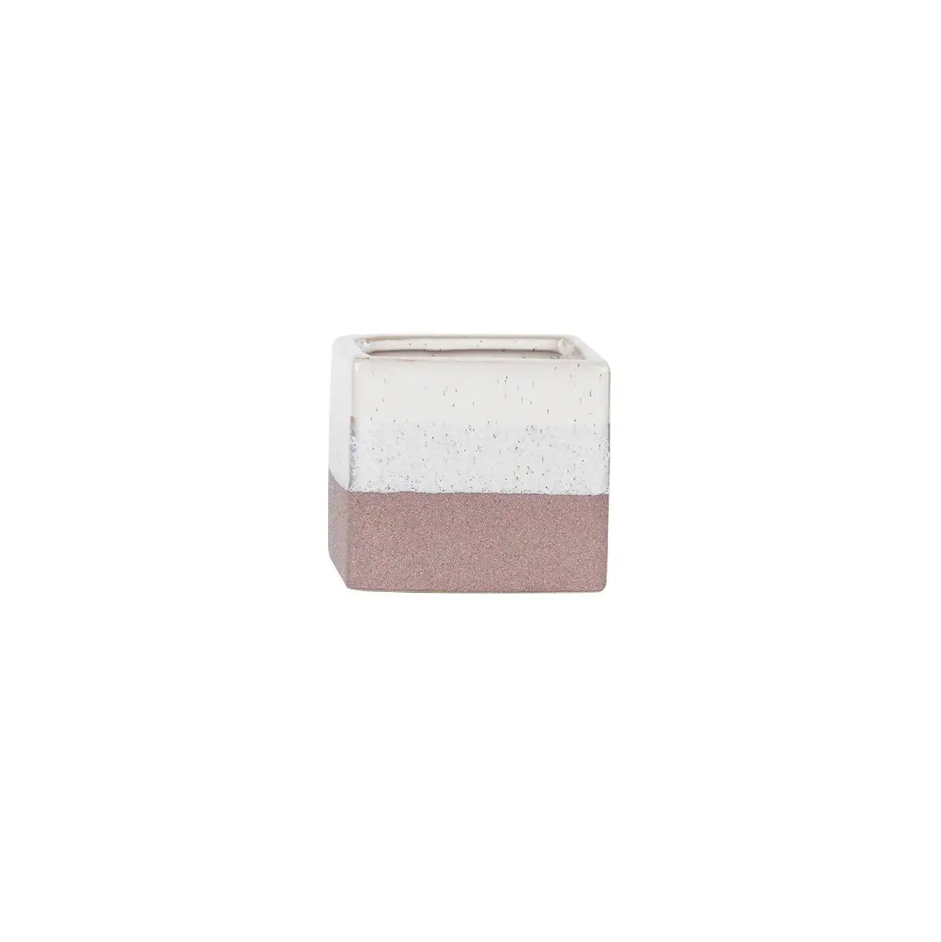 Hortus Pink and White Bordeaux Stoneware Cube (9.5cm H x 10.5cm W)