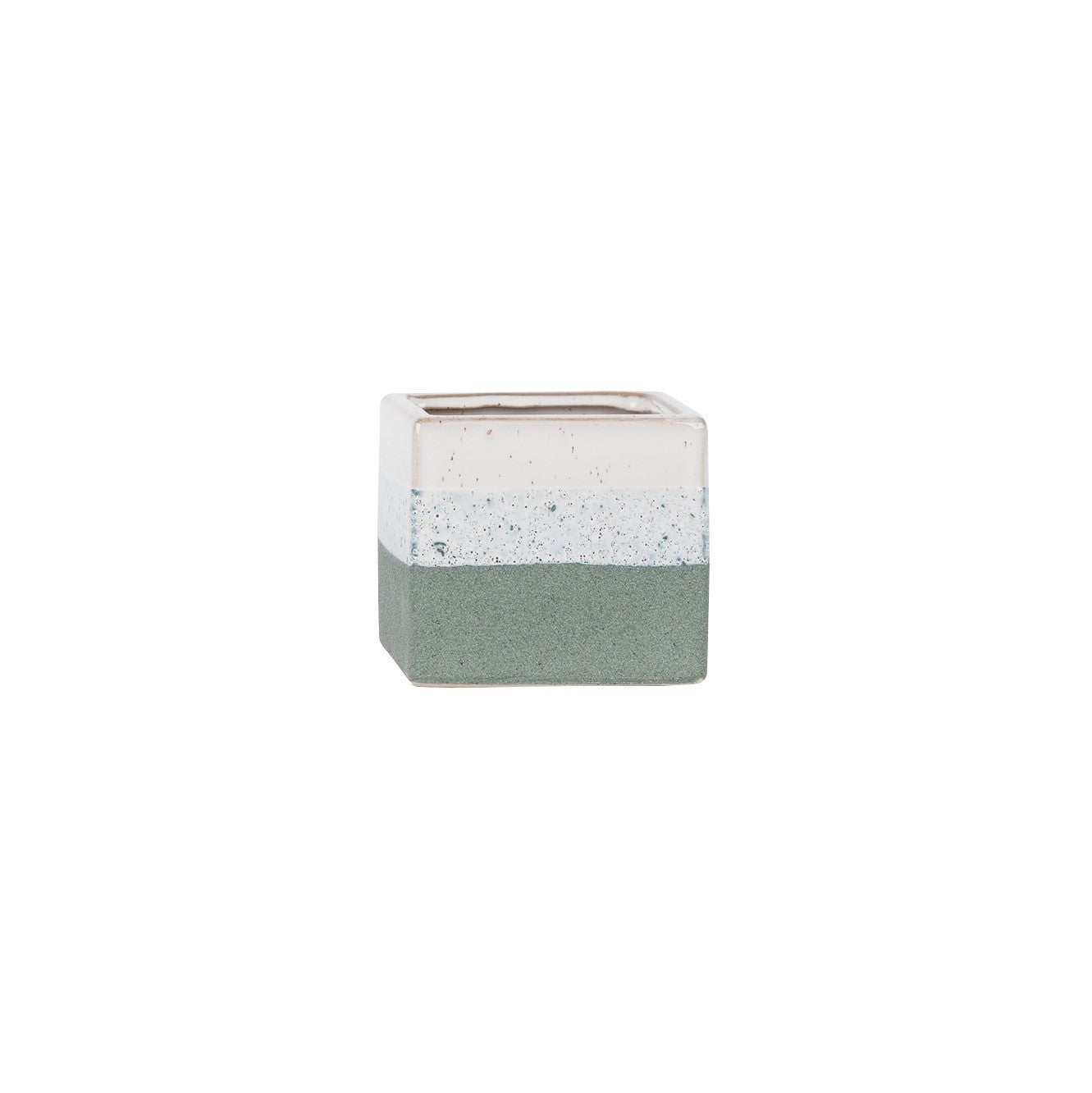 Hortus Green & White Bordeaux Stoneware Cube (9.5cm H x 10.5cm W)