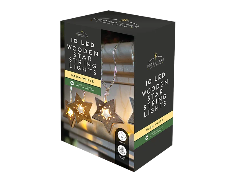 10 LED Wooden Star String Lights (2.1m)