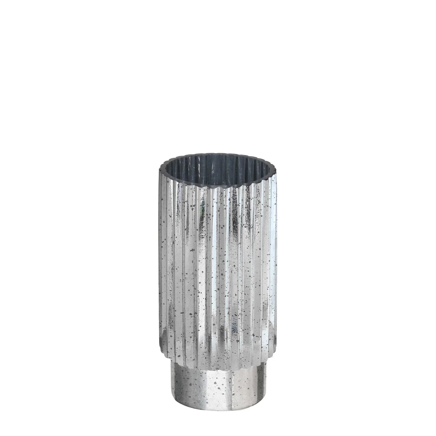 Silver Tonal Ribbed Cylinder Vase (20cm)