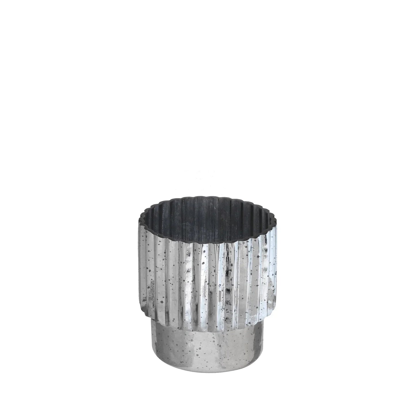 Silver Tonal Ribbed Cylinder Vase (15cm)