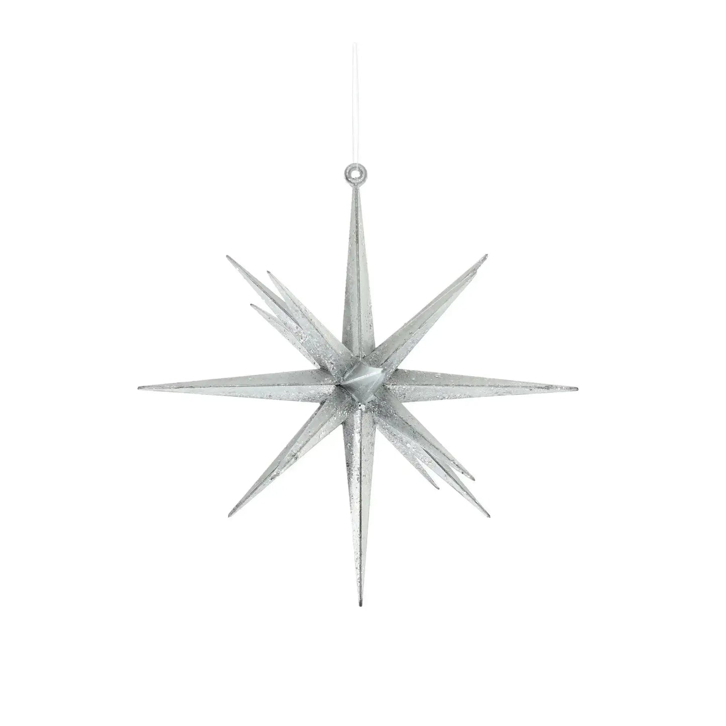 Silver glitter star ornament for holiday home décor, eight-pointed hanging decoration