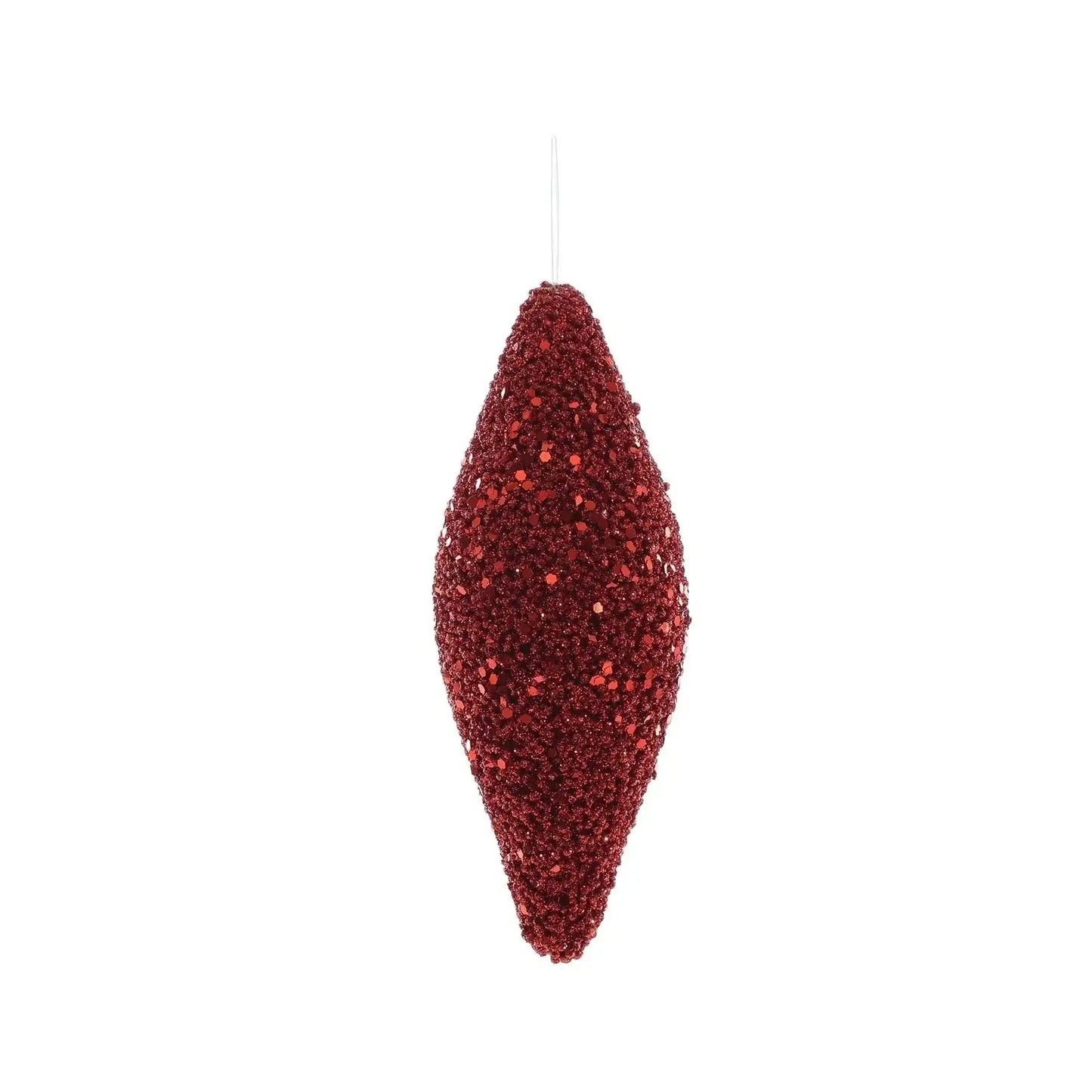 Red glitter teardrop Christmas ornament for festive holiday home décor