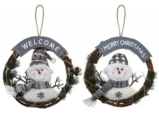 Fabric Snowman Wreath Hanging Decoration 13 Inch (Assorted)