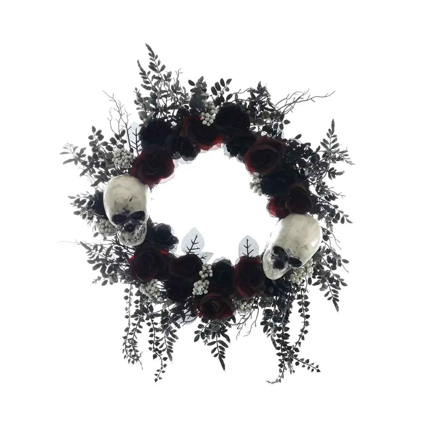 Halloween Wreath Skulls with Burgundy & Black Roses - 60cm - Bristow Direct