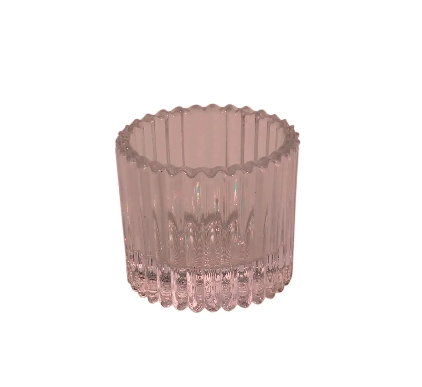 Pink Ribbed Glass Tealight Holder (4.5cm)
