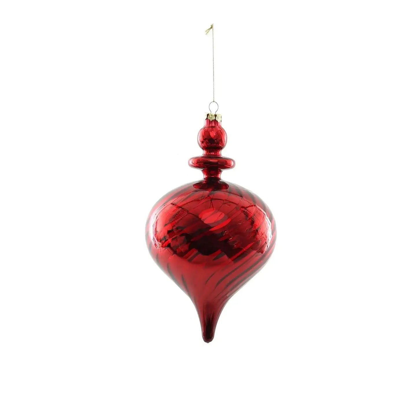 Red glass Christmas ornament with elegant swirl pattern for holiday home décor
