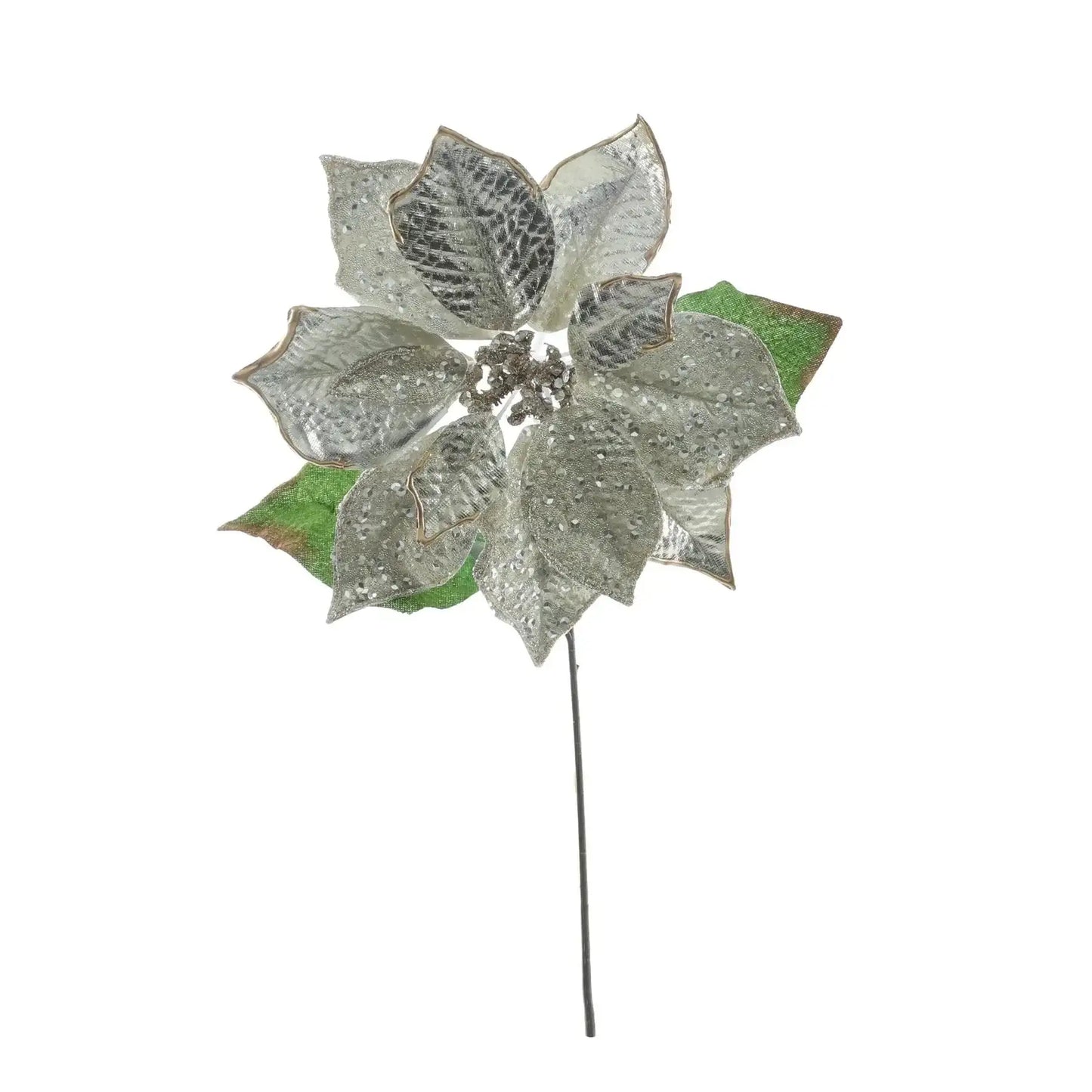Faux Leather and Clear Beads Poinsettia Head - Champagne (50cm)