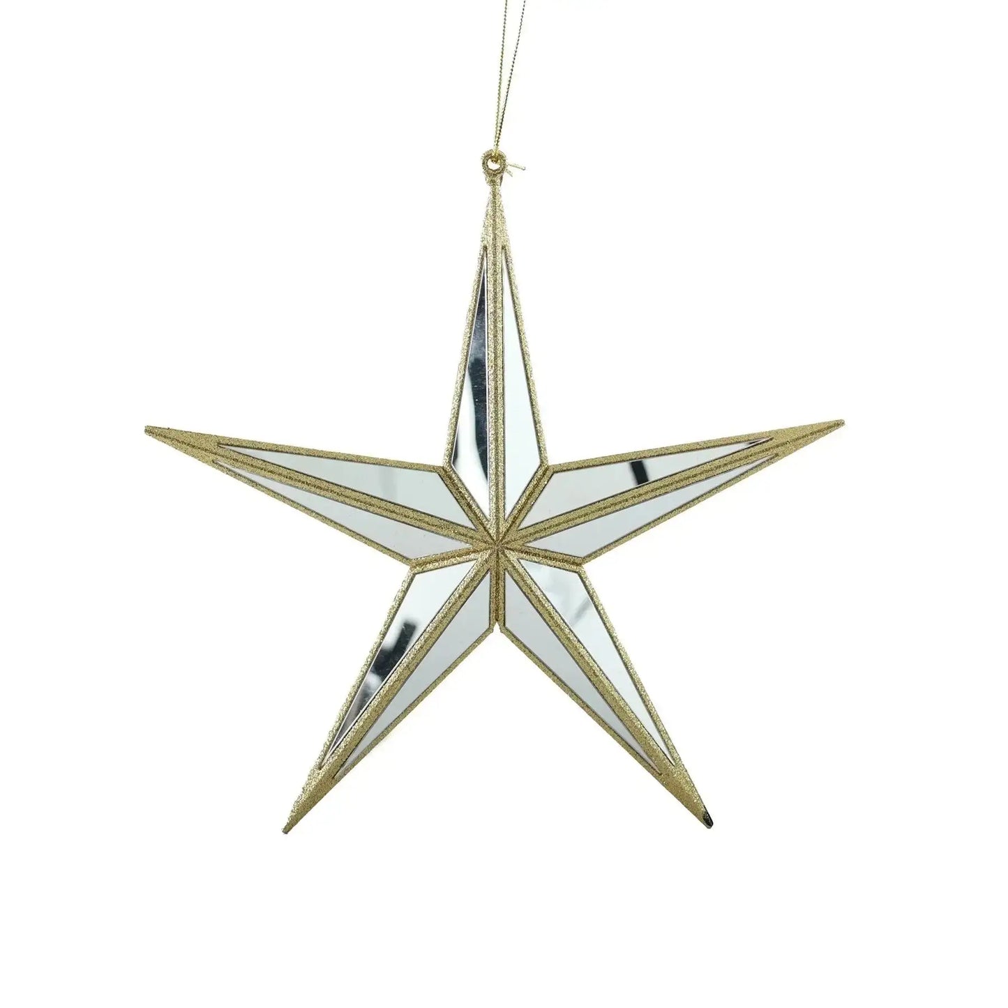 Gold and mirror glass star ornament for home décor, hanging holiday decoration.