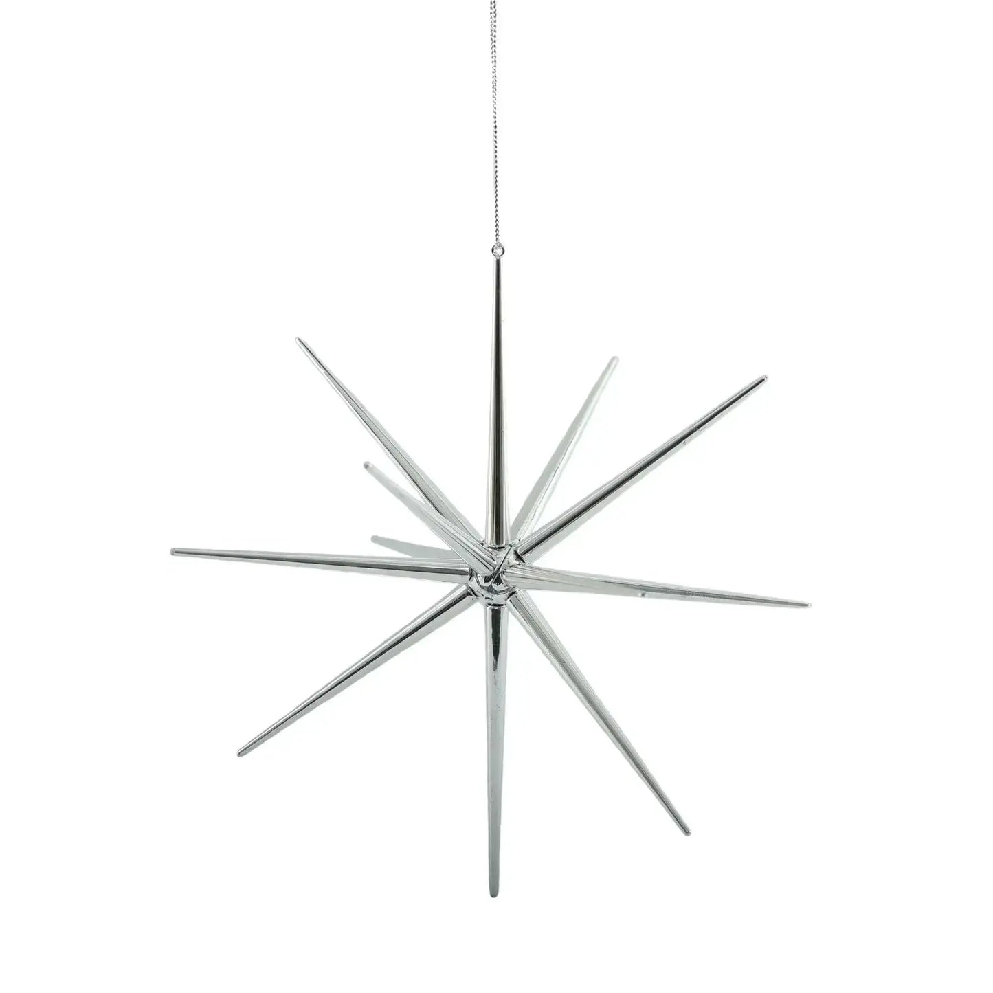 Silver starburst hanging ornament, modern home décor accent for celebrations