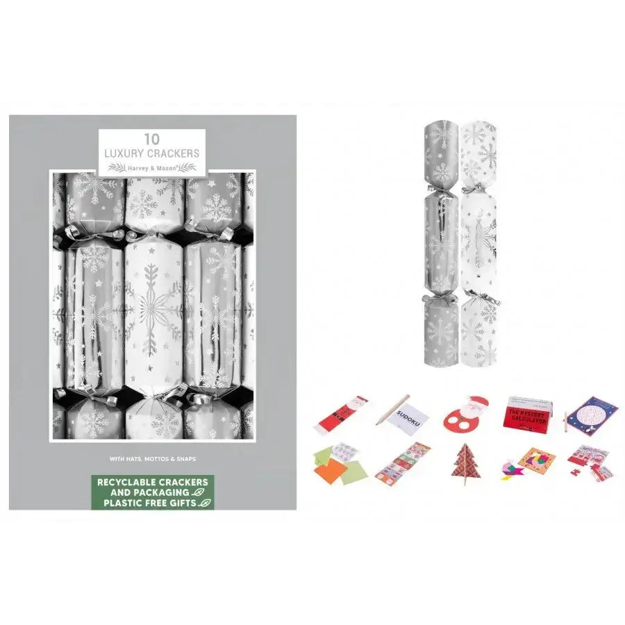 10 Luxury Silver Snowflake 14 Inch Crackers