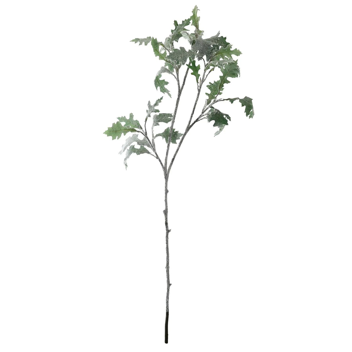 Frosted artificial green oak leaf stem for holiday home décor