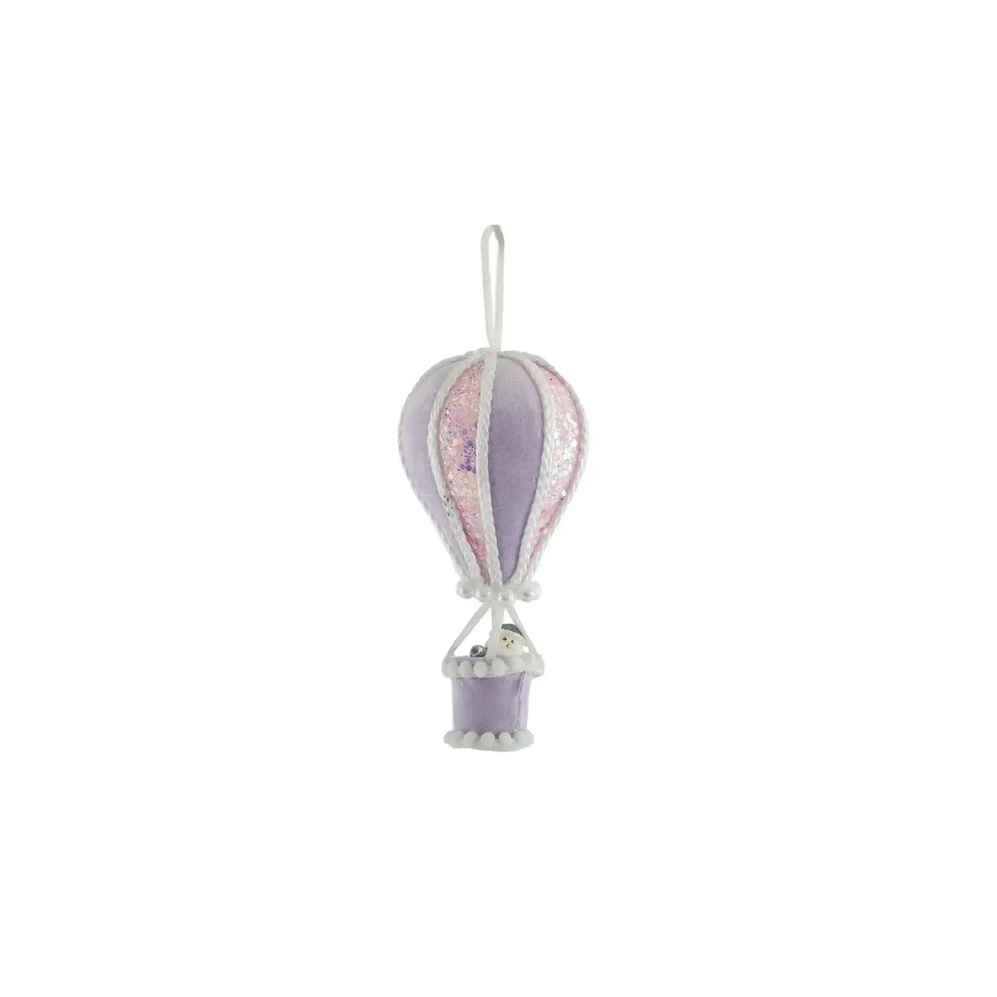 Medium Hot Air Balloon with Santa - Hanging Decoration - Pink / Lilac (12cm)