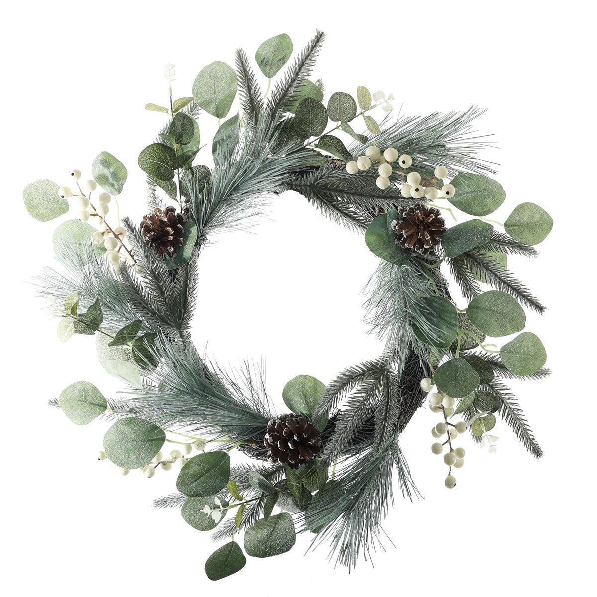 Discover the Snowy Mixed Foliage Cone and Berry Vine Wreath (45cm) at Bristow Direct