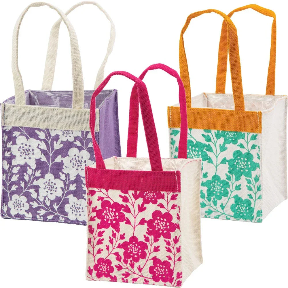 Colourful Bold Blooms Jute Plant Bags (12 Bags)