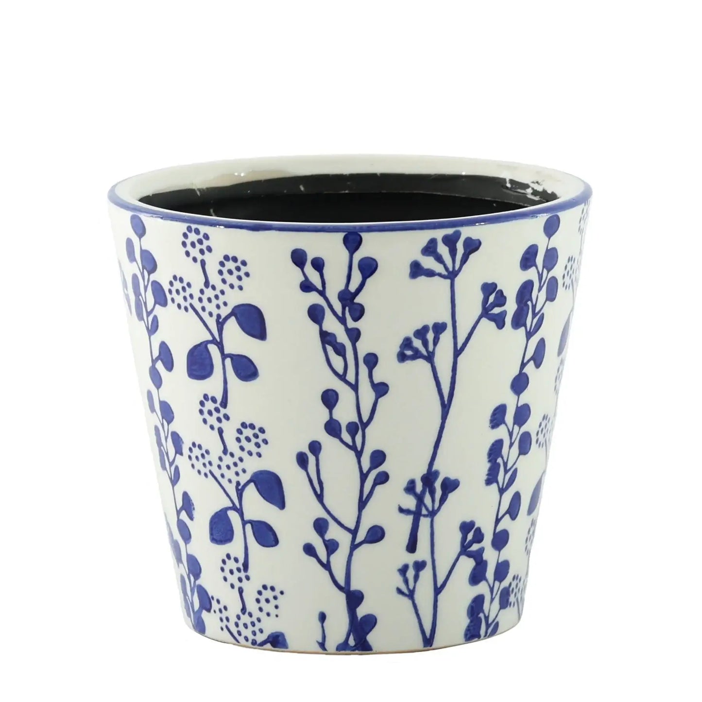 Hortus White and Blue Perth Floral Pot (21.5cm H x 22cm Dia)
