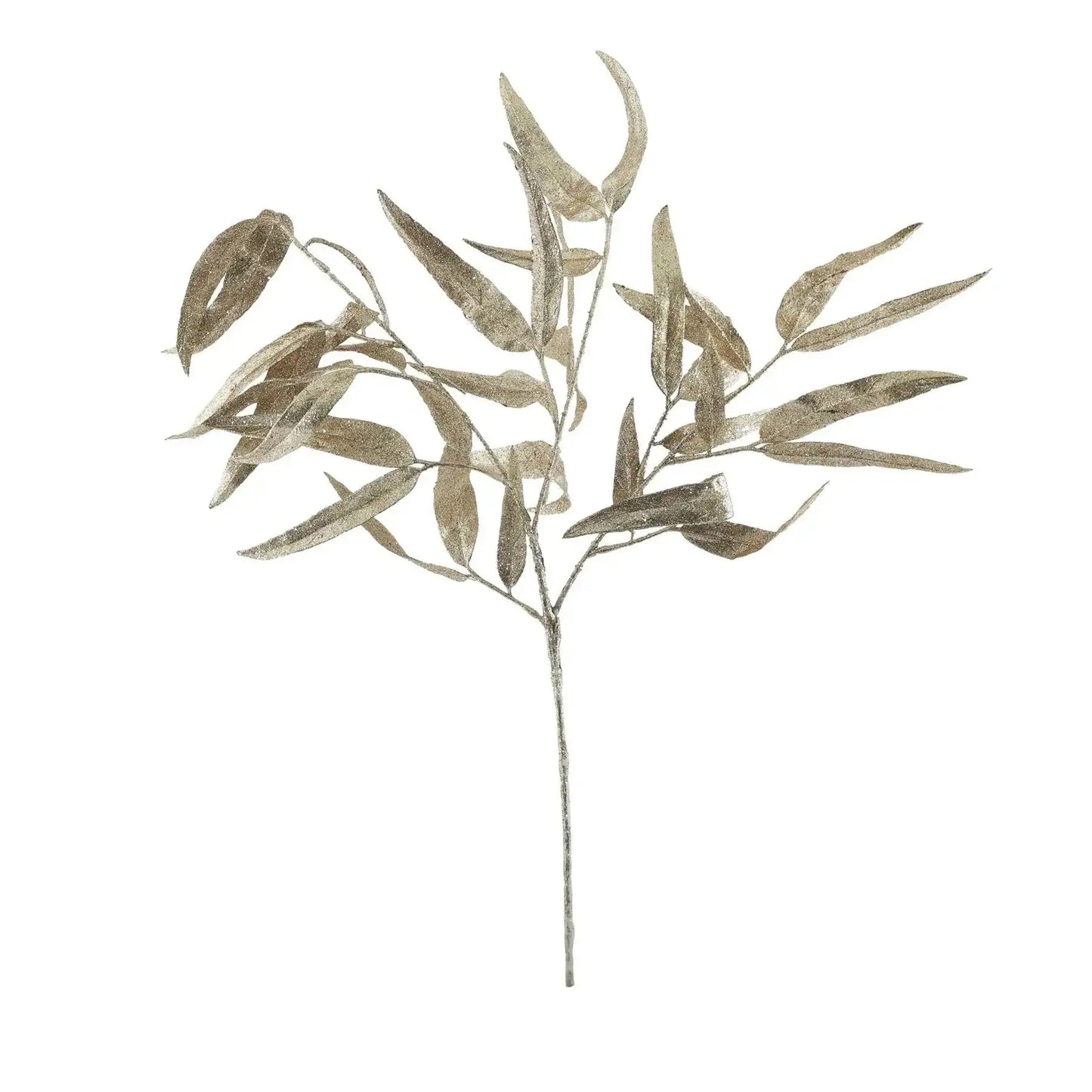 Glittered artificial eucalyptus spray with gold leaves for seasonal home décor arrangement